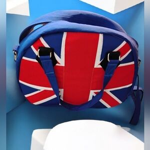 Stylish Blue And Red Brit Pop Bowling Style Bag Unique And Bespoke, Handcrafted.